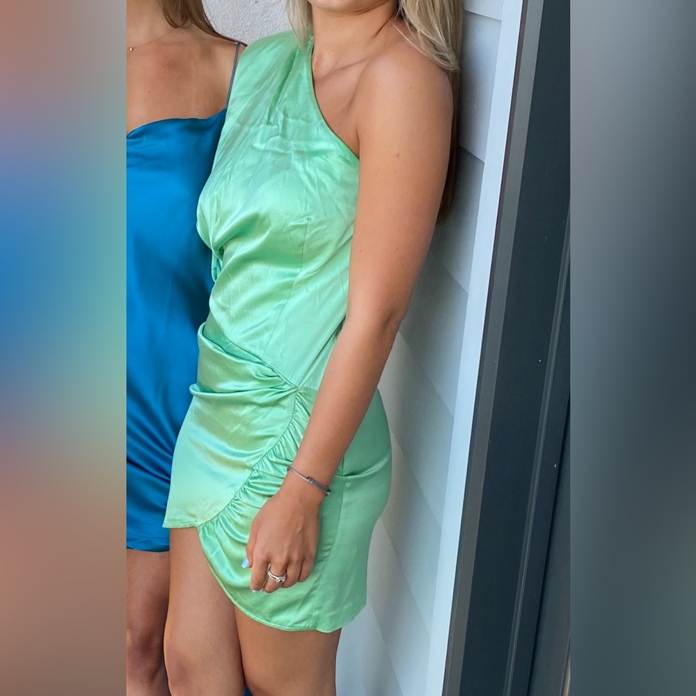 Retrofete Satin One Shoulder Mini Dress